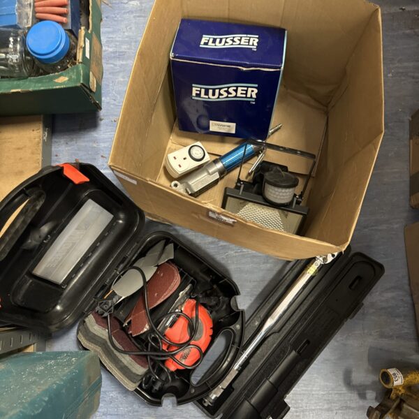 Tool and hardware lot including Black & Decker nibbler and torque wrench.