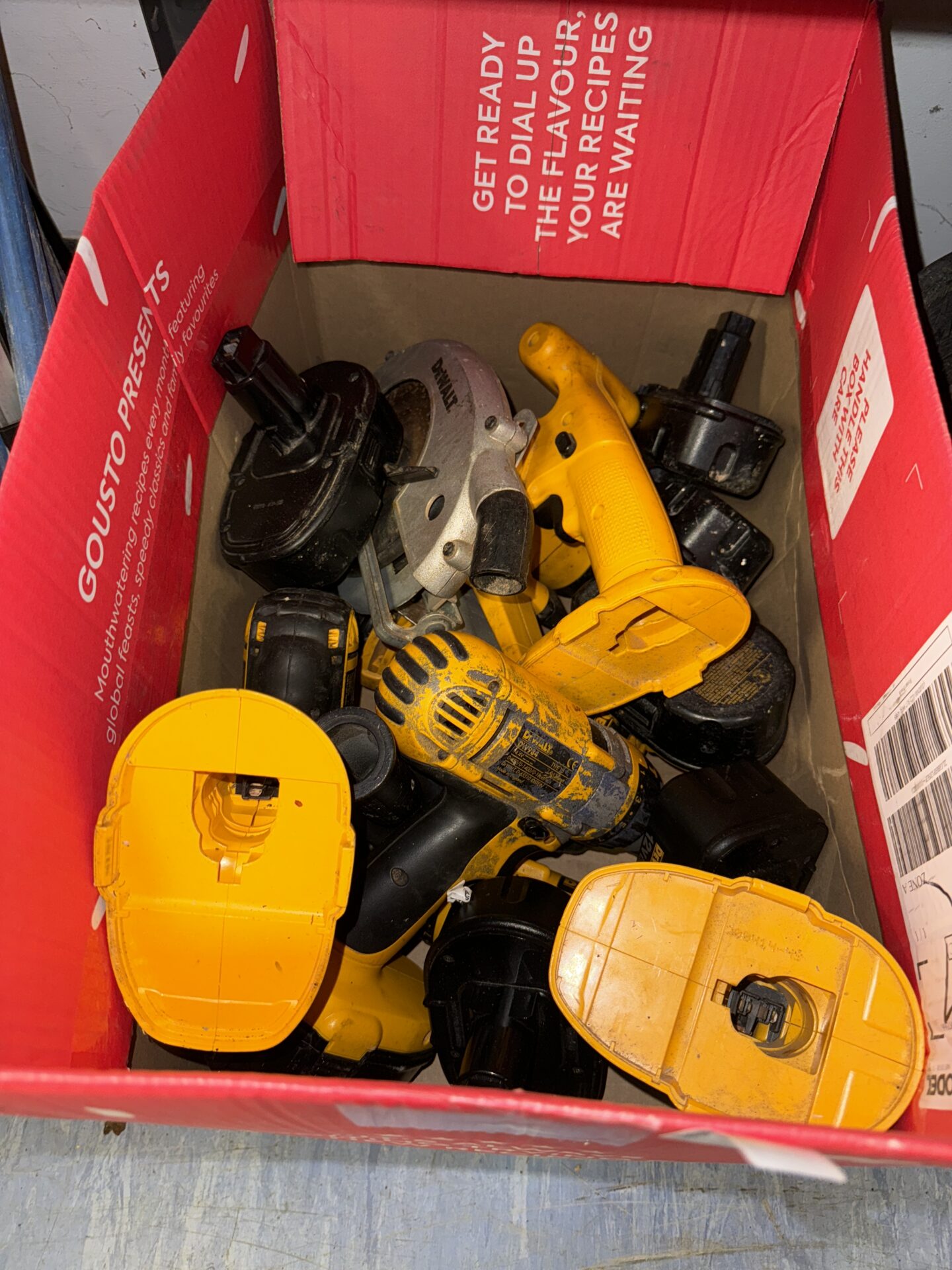 919 Box of untested dewalt cordless power tools