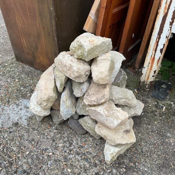 Lot of natural garden rockery rocks for landscaping.