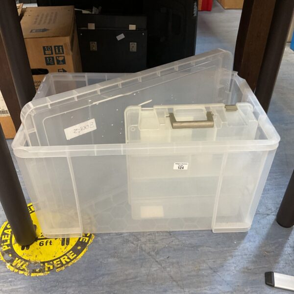 Large plastic storage box for home organisation and storage.