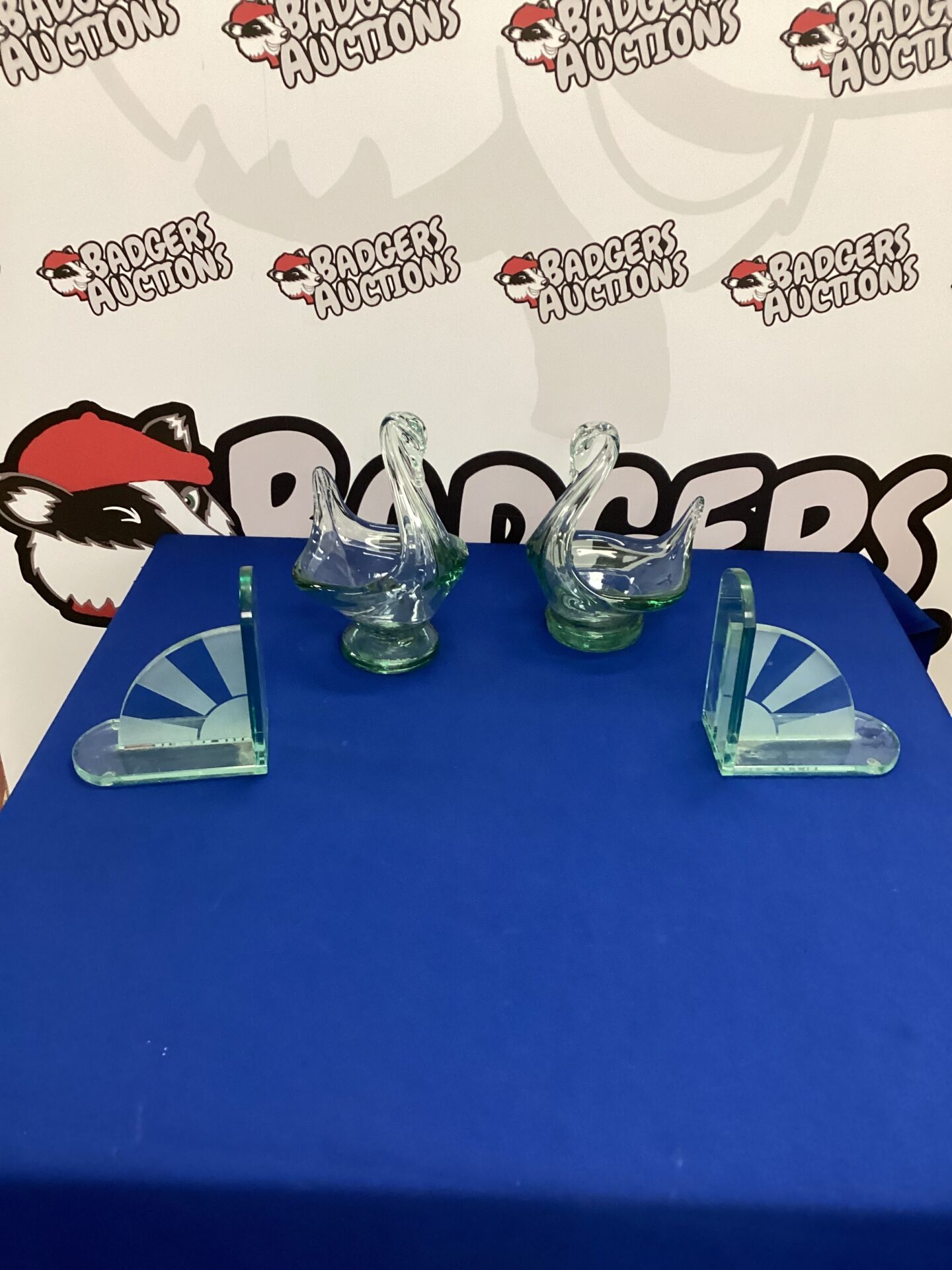 231 Two Glass Swan Bowls and Book ends