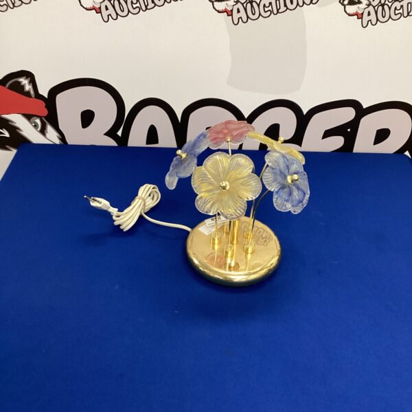 Vintage table lamp with colourful glass flower shades.