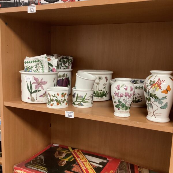 Selection of Portmeirion Botanic Garden pottery with floral designs.