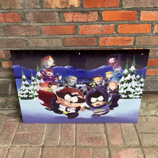 Vibrant South Park Fractured But Whole metal wall art panel.