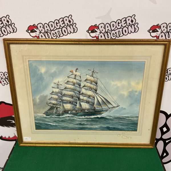 1972 watercolour painting of the Samuel Plimsole sail ship by George P Wiseman.