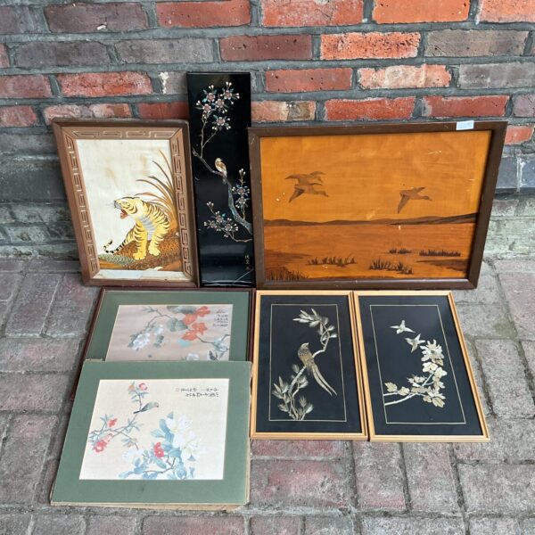 Vintage oriental lacquered panel featuring a detailed tiger design.
