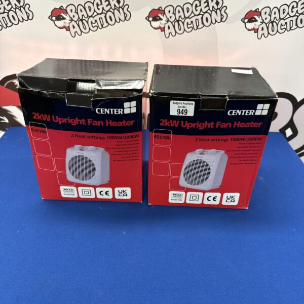 Two Center 2kW upright fan heaters for portable heating.