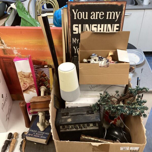 Mixed house clearance lot with audio equipment and guitar amps.