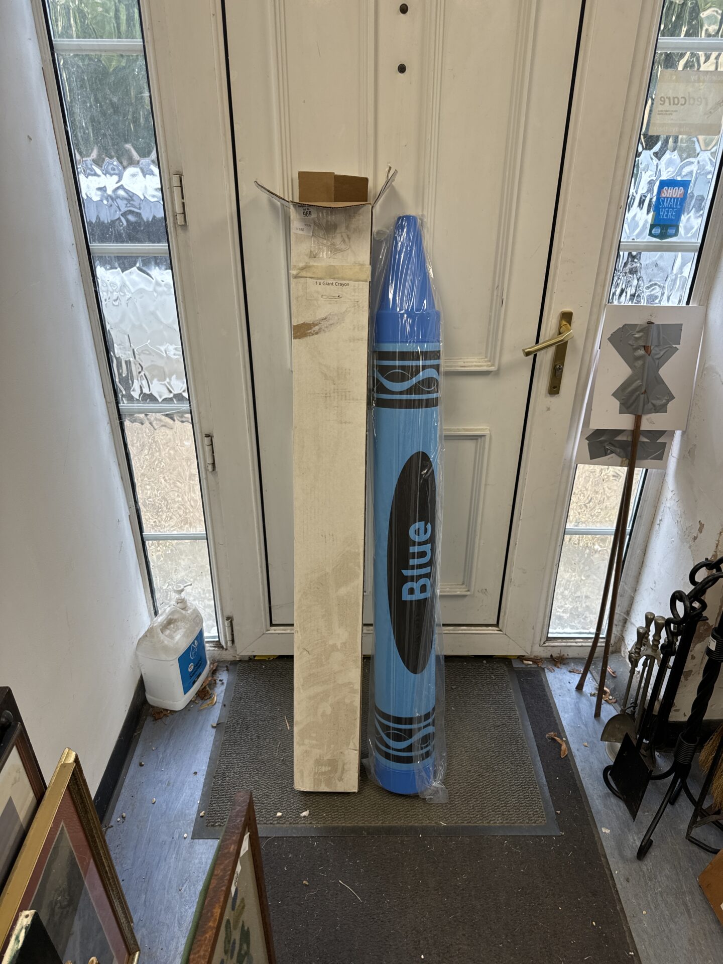 969 Large plastic blue crayon money bank 4.5ft long approx