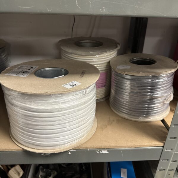 Three reels of white electrical cable, model 962.