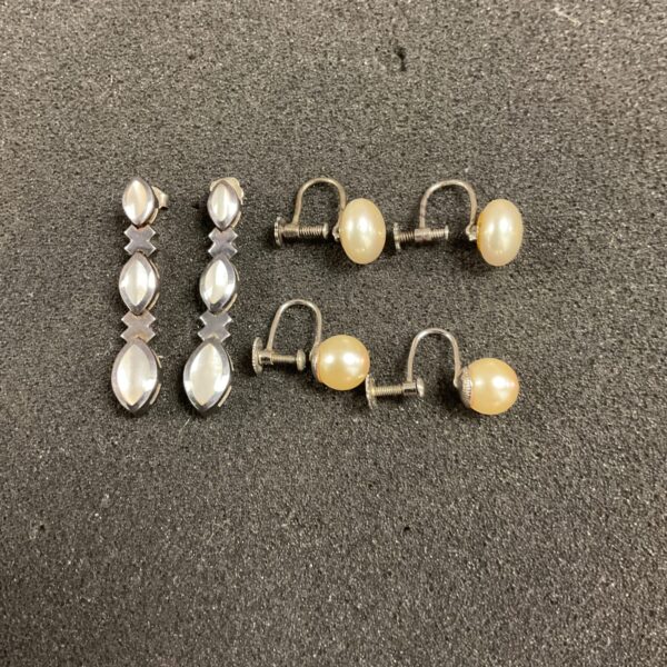 Silver pearl and moonstone earrings lot, vintage jewellery collection.