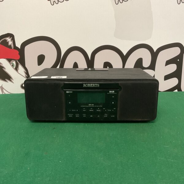 Vintage Roberts MP43 sound system with iPod dock, front view.