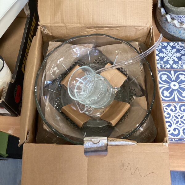 Vintage punch bowl set new in original box, complete set.