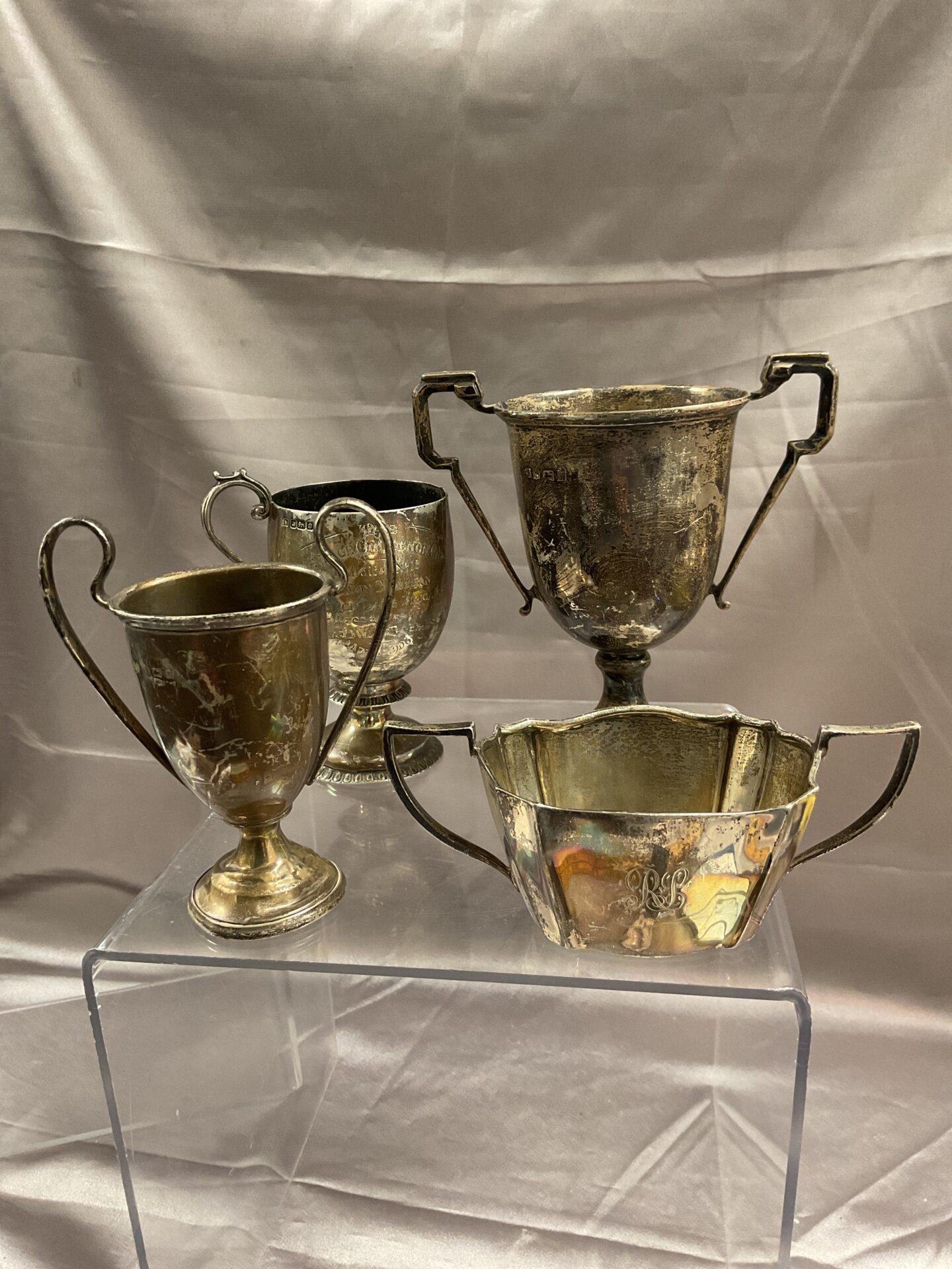 888 Four antique hallmarked silver trophy cups 371 g