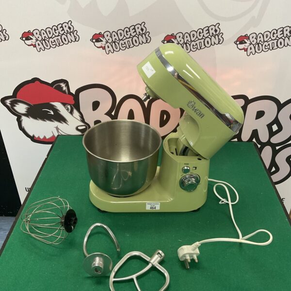 Retro Swan food mixer with beaters, a vintage kitchen appliance.