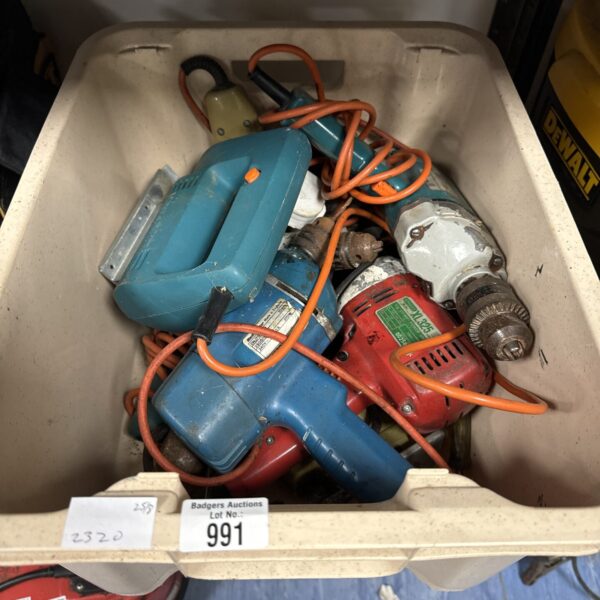 Untested power tool lot with drill and sander.