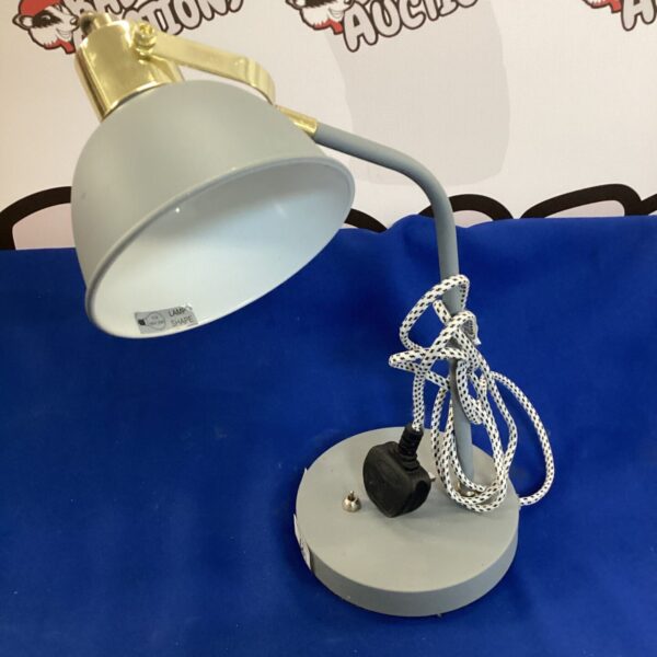 Vintage gray table lamp with adjustable neck.