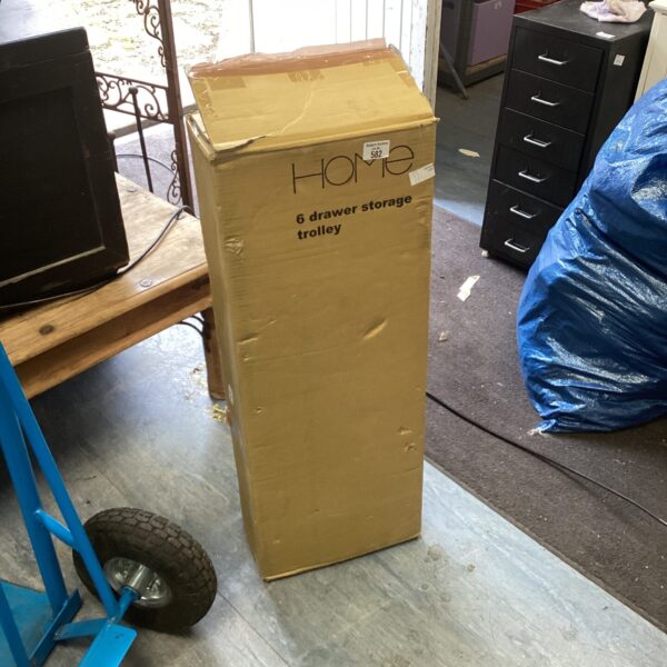 New boxed storage trolley with six drawers for home organisation.