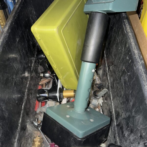 Green garden tap connector with brass fitting from shed clearance.