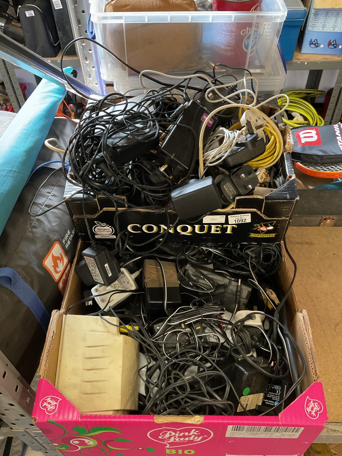 1092 Two boxes of mixed cables & chargers