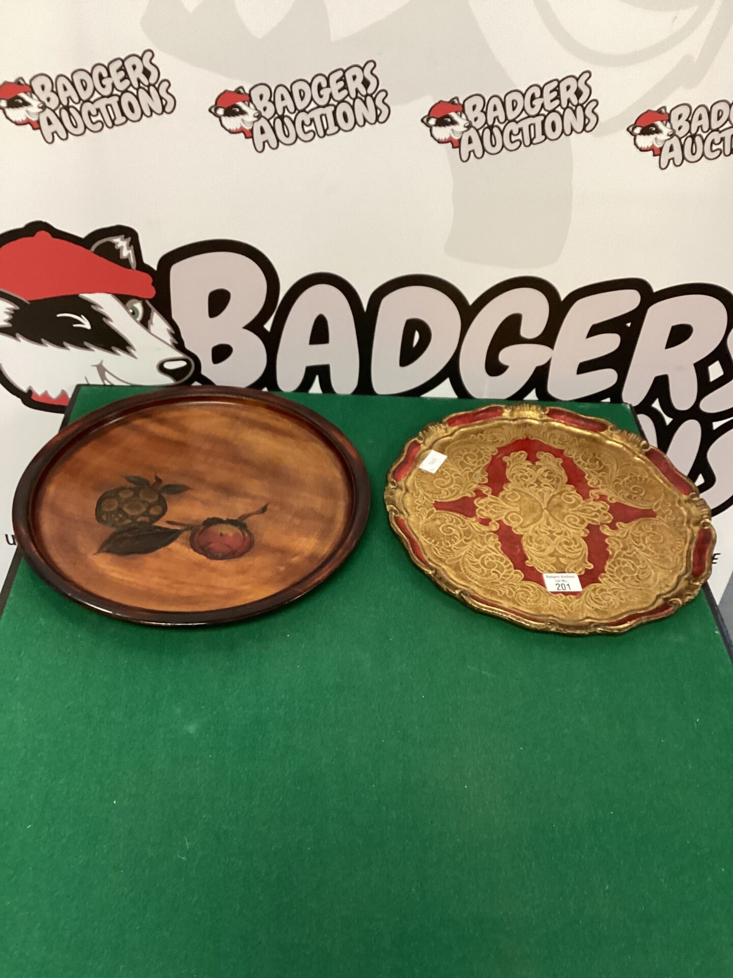 201 Two decorative wooden serving trays