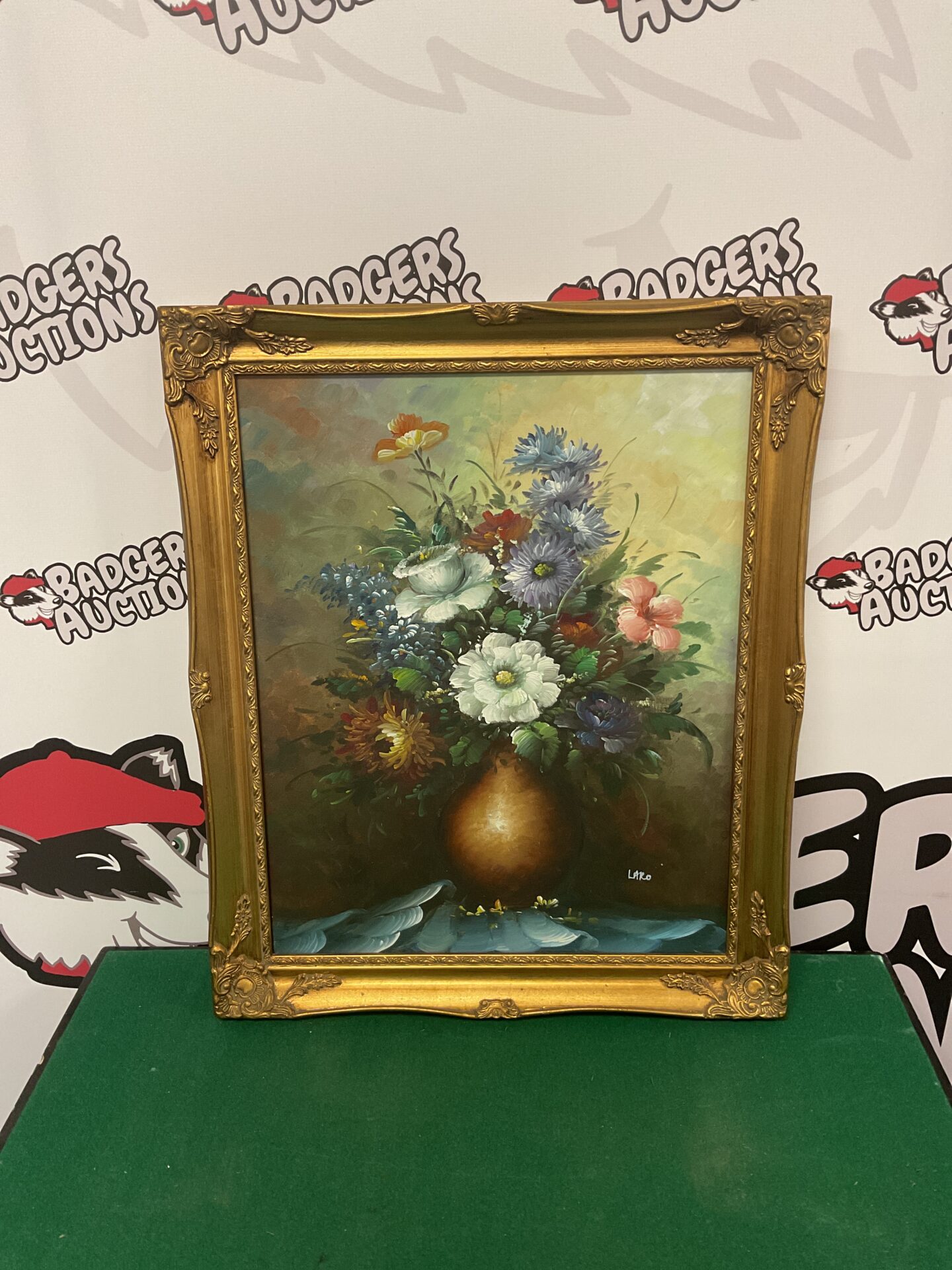 003 Original still life oil painting of flowers in a vase signed laro
