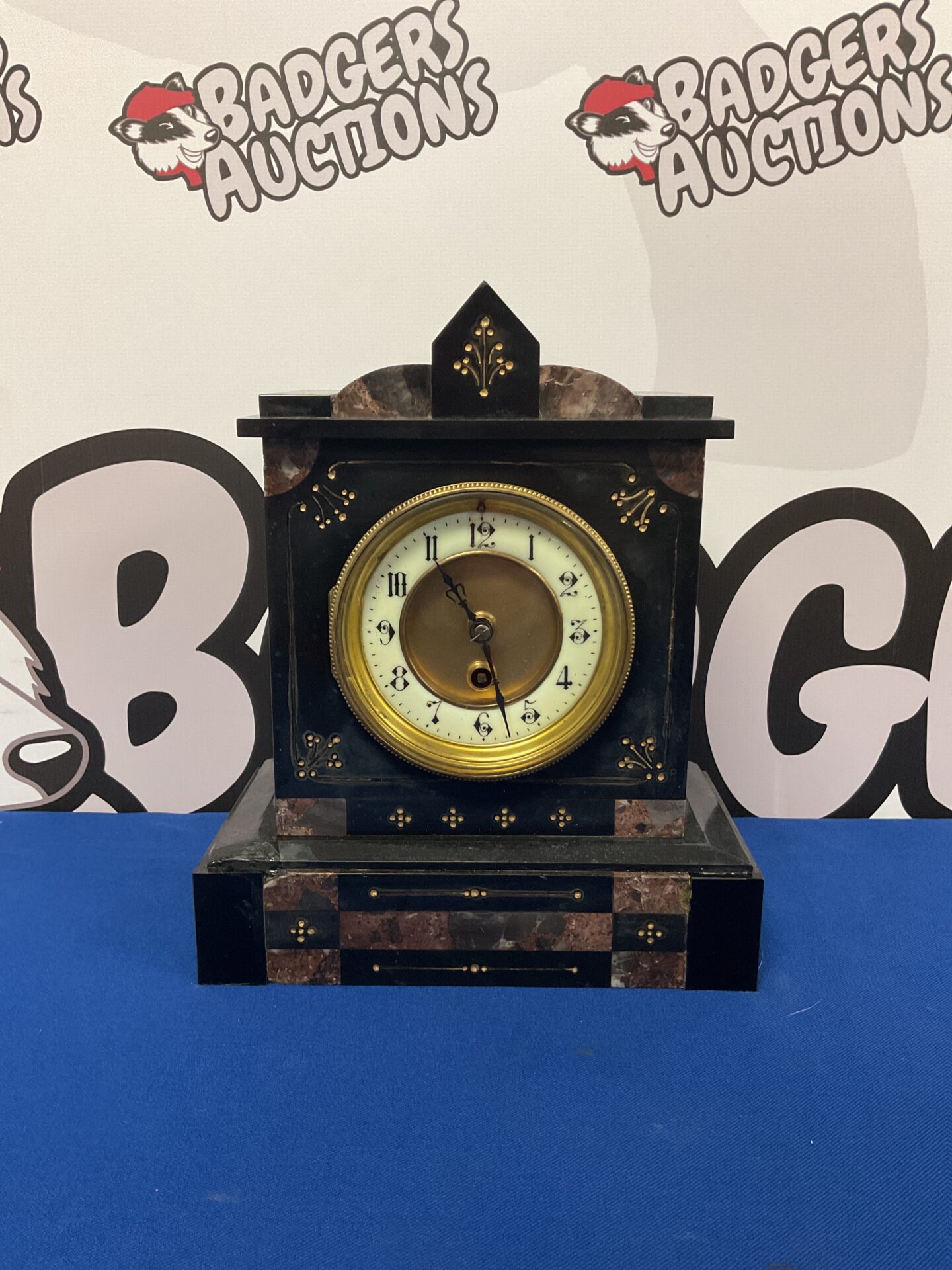 013 french victorian slate & marble mantle clock working with key