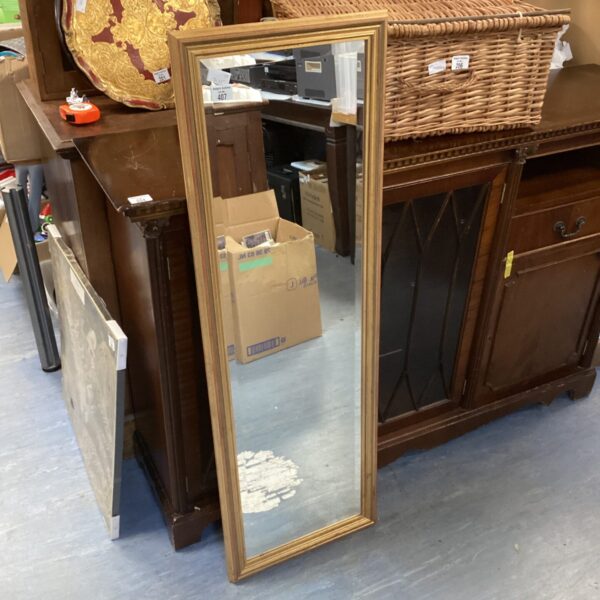 Ornate gilt framed rectangular mirror measuring 16x50 inches.