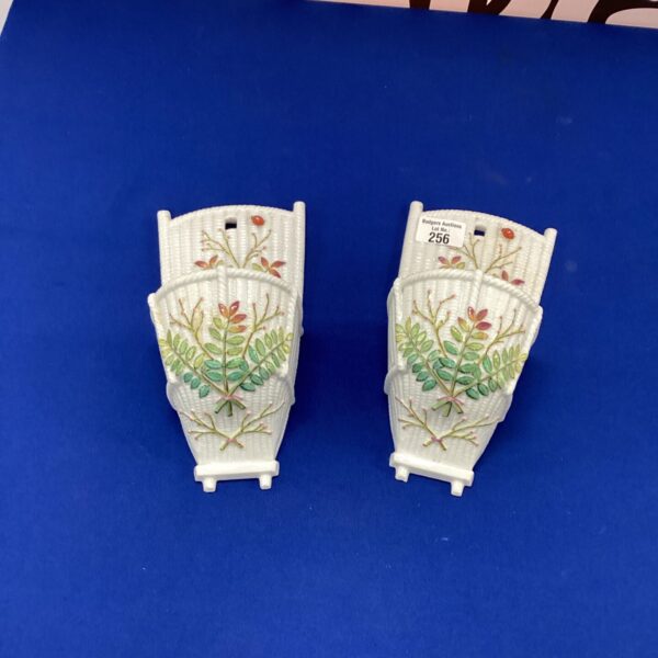 Vintage porcelain wall pockets, a charming Victorian posy holder pair.