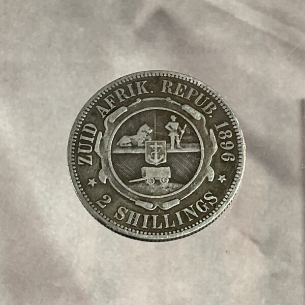Vintage Zuid Afrika Republiek two shilling silver coin from 1896.