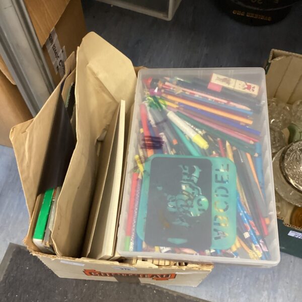 Vintage lot of paper and crayons for collectors and artists.