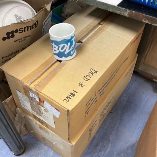 Two boxes of new Bold and Nec branded mugs for collectors.