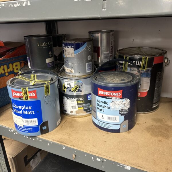Job lot of part-used emulsion paints from Johnstone's Trade for DIY projects.