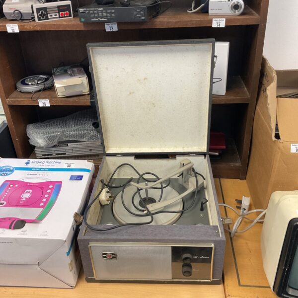 Vintage Pye Monarch portable record player in aged condition.