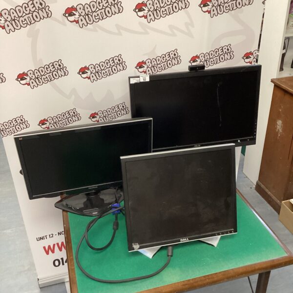 Lot of three computer monitors from Dell, ViewSonic, and Asus.