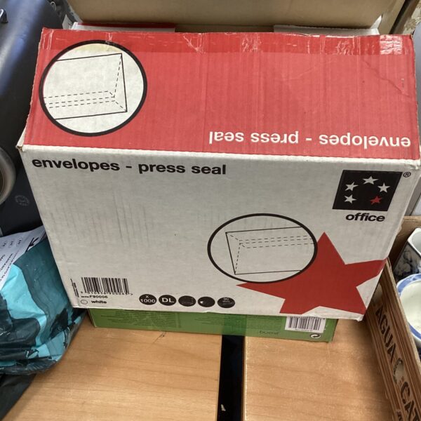 Box of self-seal envelopes for mailing and office use.