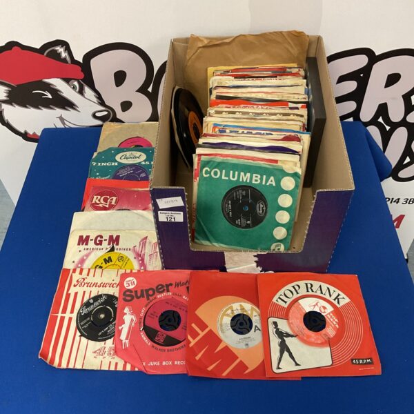 Vintage lot of 7 inch vinyl records for collectors.