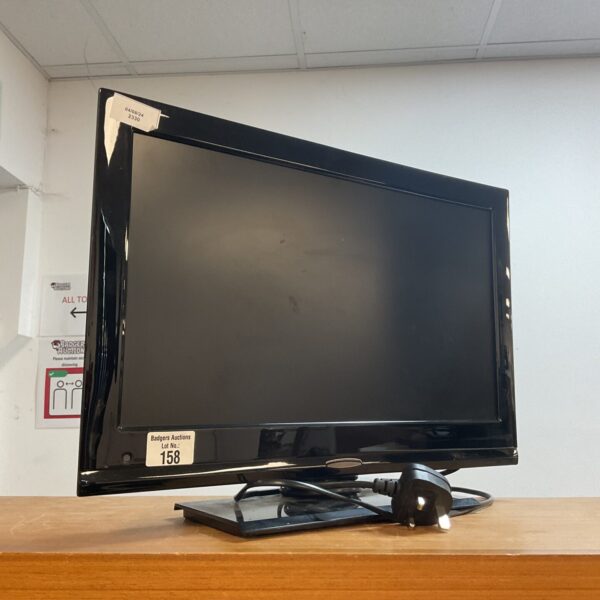 Unbranded 19 inch HD TV with built-in DVD player, side view.