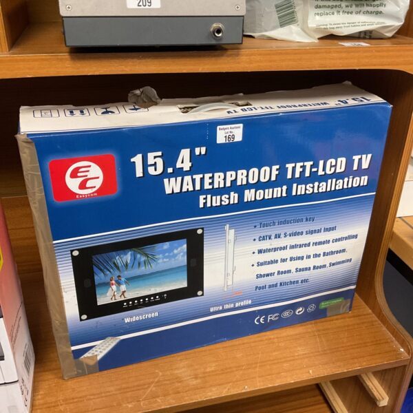 Eadycom 15.4 inch waterproof LCD TV for bathroom or kitchen use.