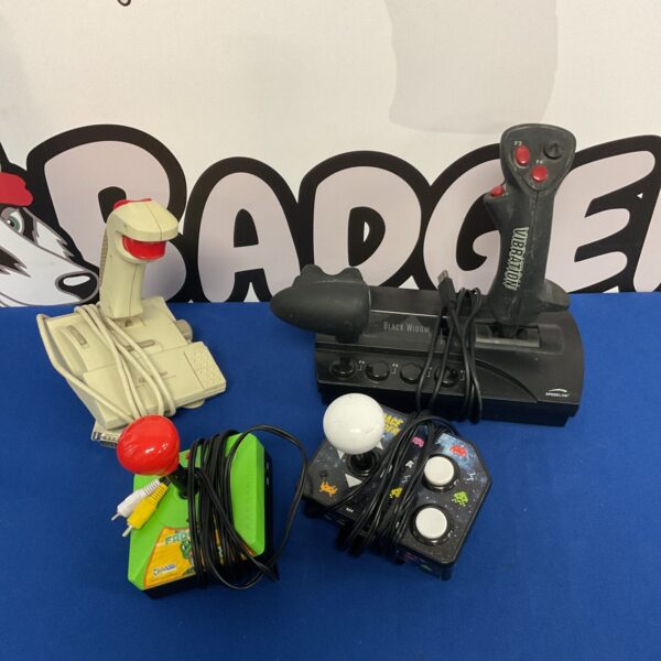 Bundle of four retro joysticks including Space Invaders and Frogger.