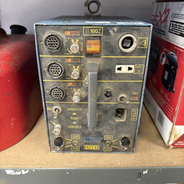 Vintage Balcar strobe controller with multiple dials and settings.