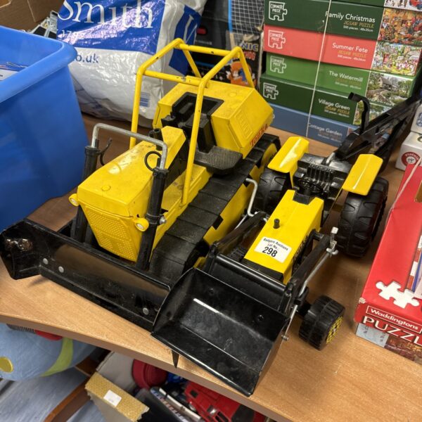 Vintage lot of two diecast metal toy bulldozers.