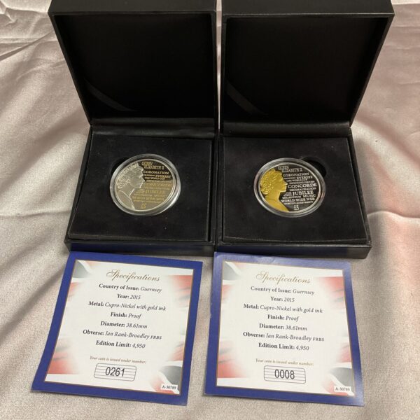 Guernsey £5 proof coin, detailed design, Channel Islands collectible.