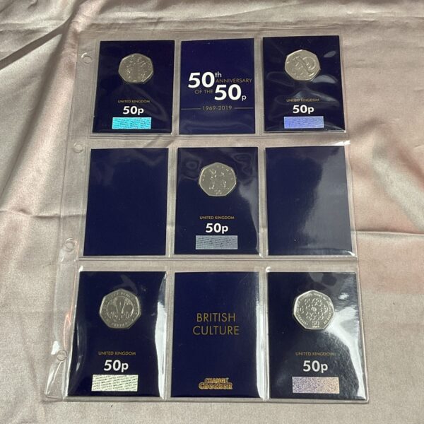 Front view of uncirculated 50p coin lot in Change Checker packaging.