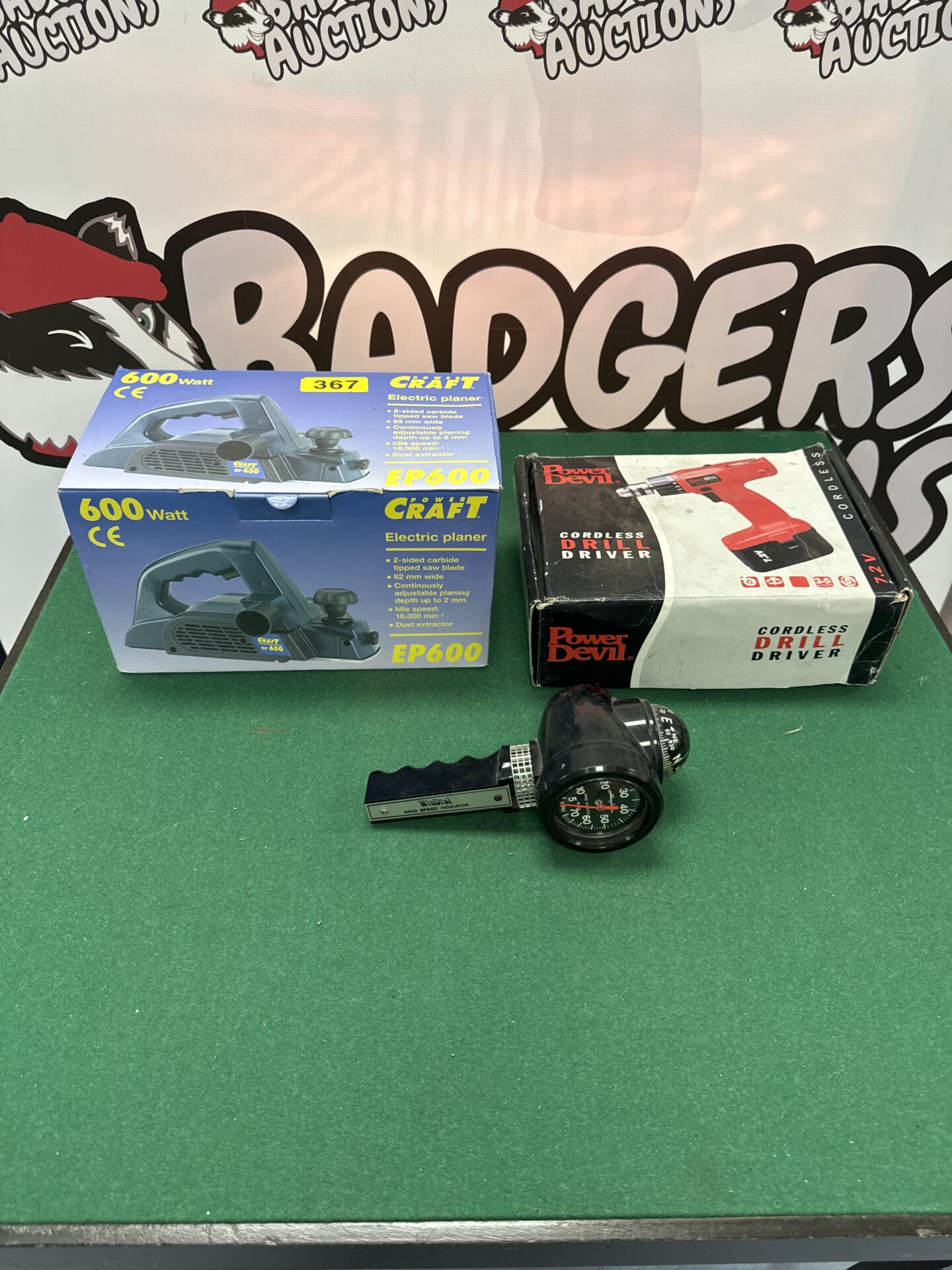 1015 Powercraft ep600 electric planer, power devil cordless drill & windial wind speed indicator – untested
