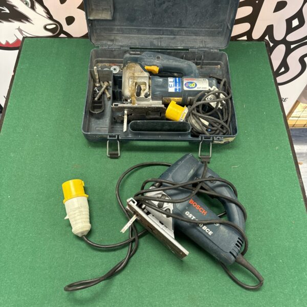 Vintage Bosch GST 900 jigsaw in a case, ideal for collectors.
