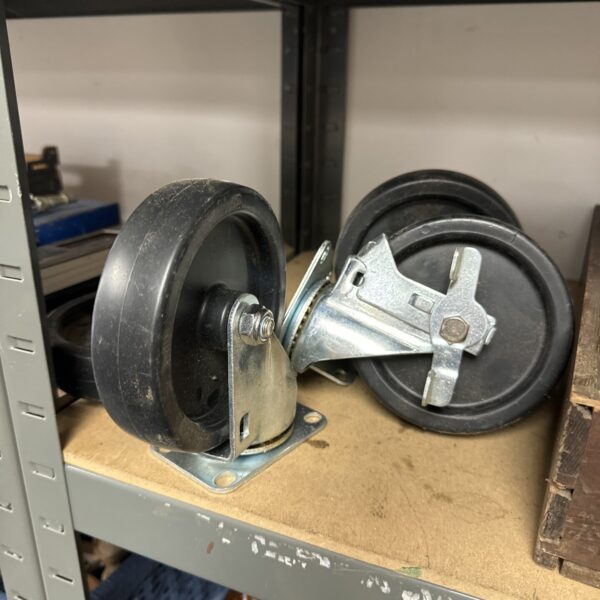 Large industrial castor wheel with rubber tyre.