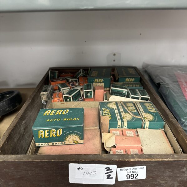 Tray of vintage Aero auto bulbs in original packaging.