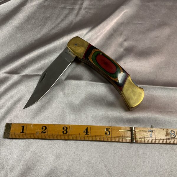Vintage lock back knife with colourful multi-colour handle.