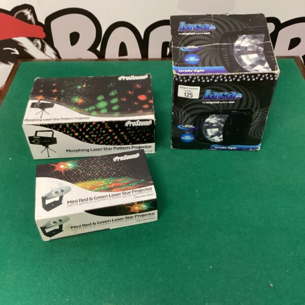 Vintage lava party strobe light and Prosound laser projector.
